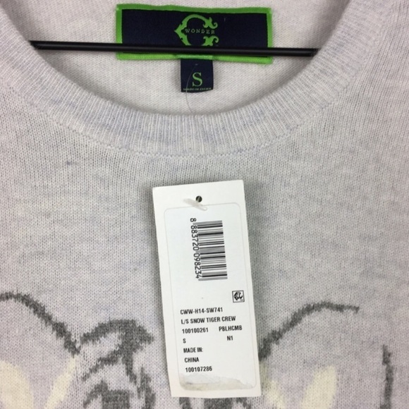 C WONDER Sweater Cashmere Lambswool Blend Snow Tiger Neutral Colors Small NWT - Picture 6 of 9